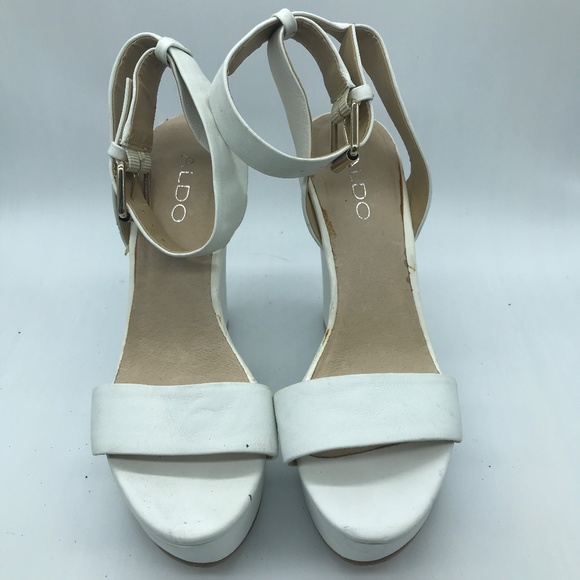 Aldo White High Heeled 5" Platforms size 8, ankle wrap straps - Picture 2 of 7